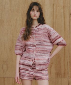 [SET]Pastel Stripe Knit Cardigan Set-Up(2color)