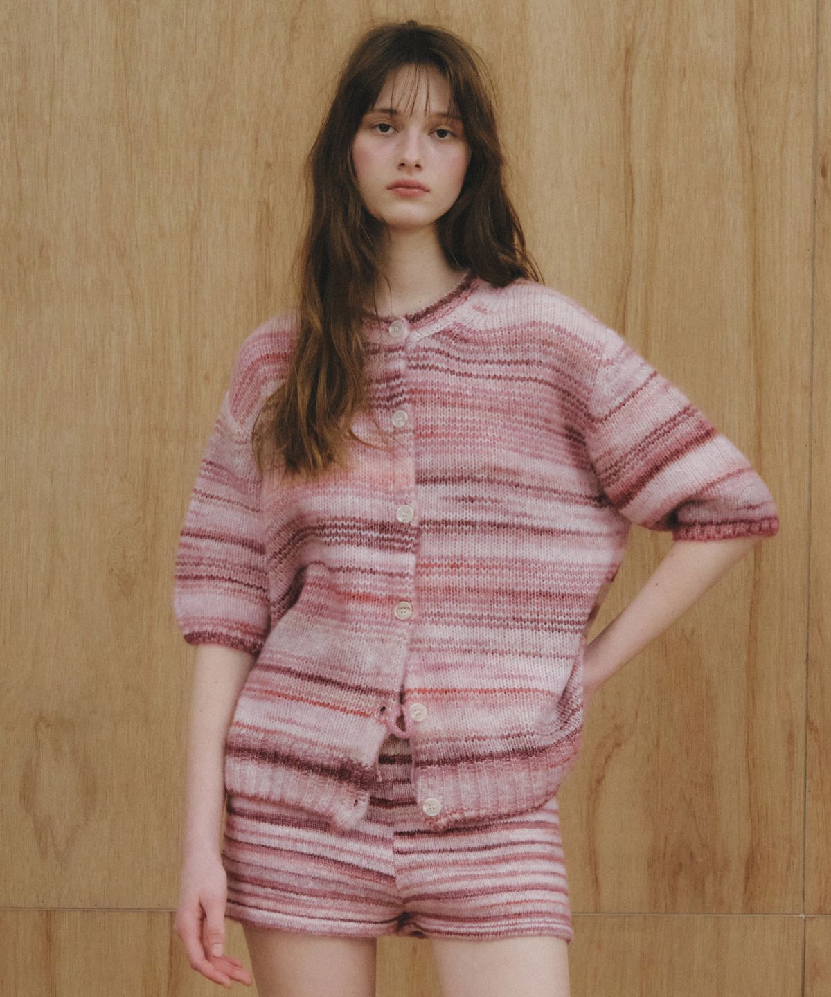 씨타(CITTA) [SET]Pastel Stripe Knit Cardigan Set-Up(2color)