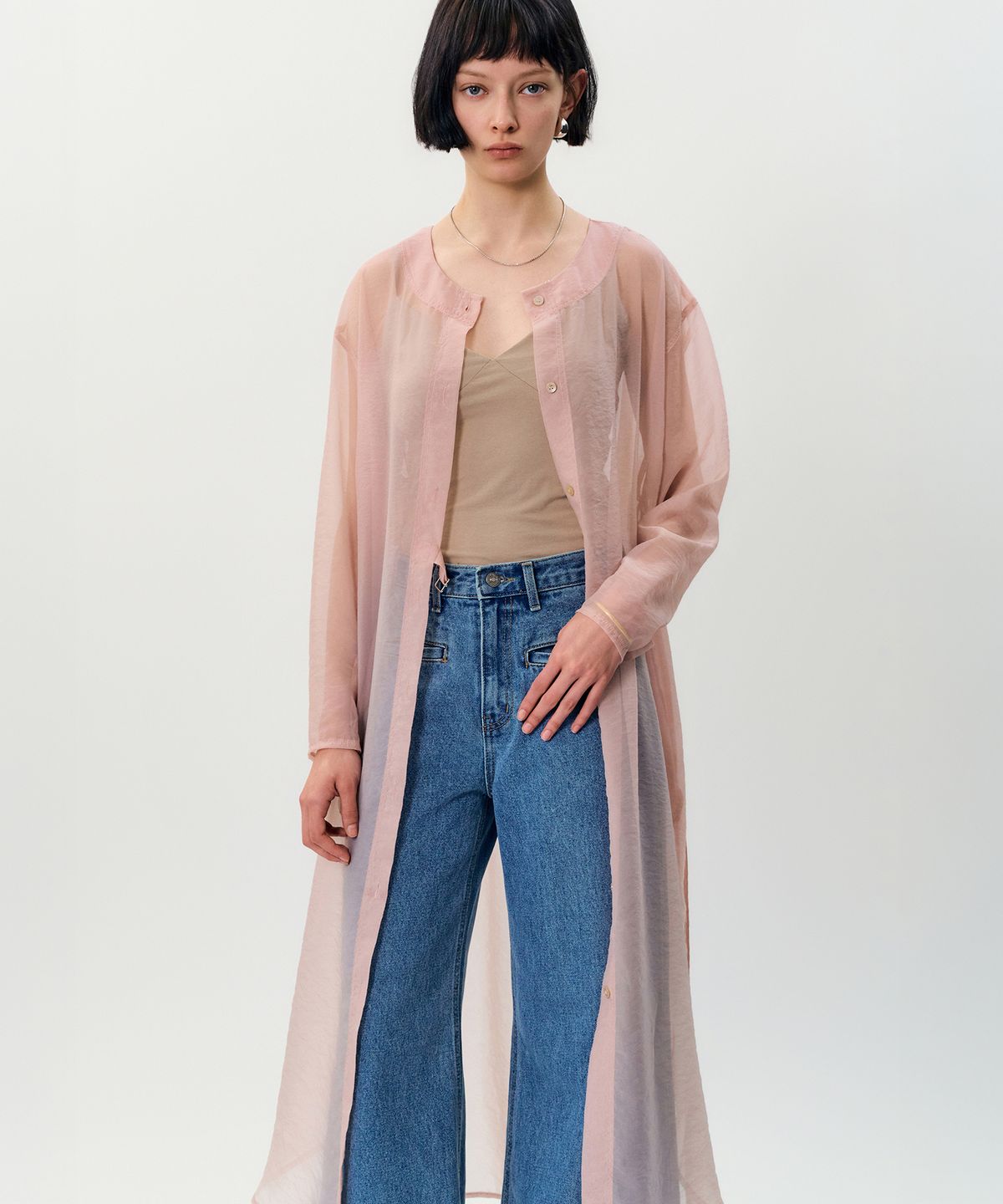 메이버유(MAYVERU) Piaa See-through  long jacket _ Pink