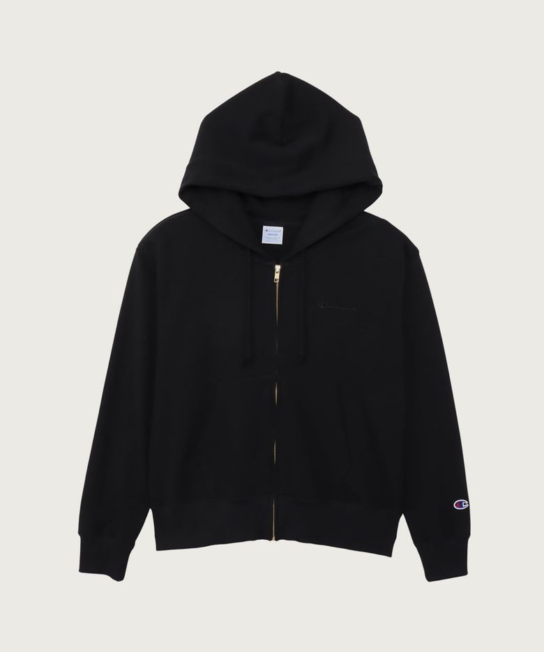 여성 베이직 스몰 로고 후드 집업 Black