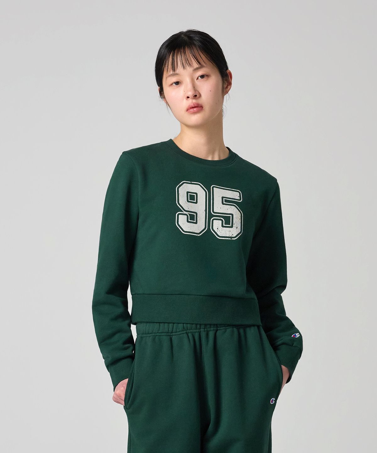 챔피온(CHAMPION) 여성 95 크롭 스웨트셔츠 Green