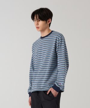 루즈핏 스트라이프 롱슬리브 티셔츠 Blue