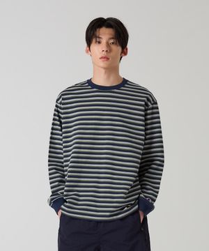 루즈핏 스트라이프 롱슬리브 티셔츠 Navy