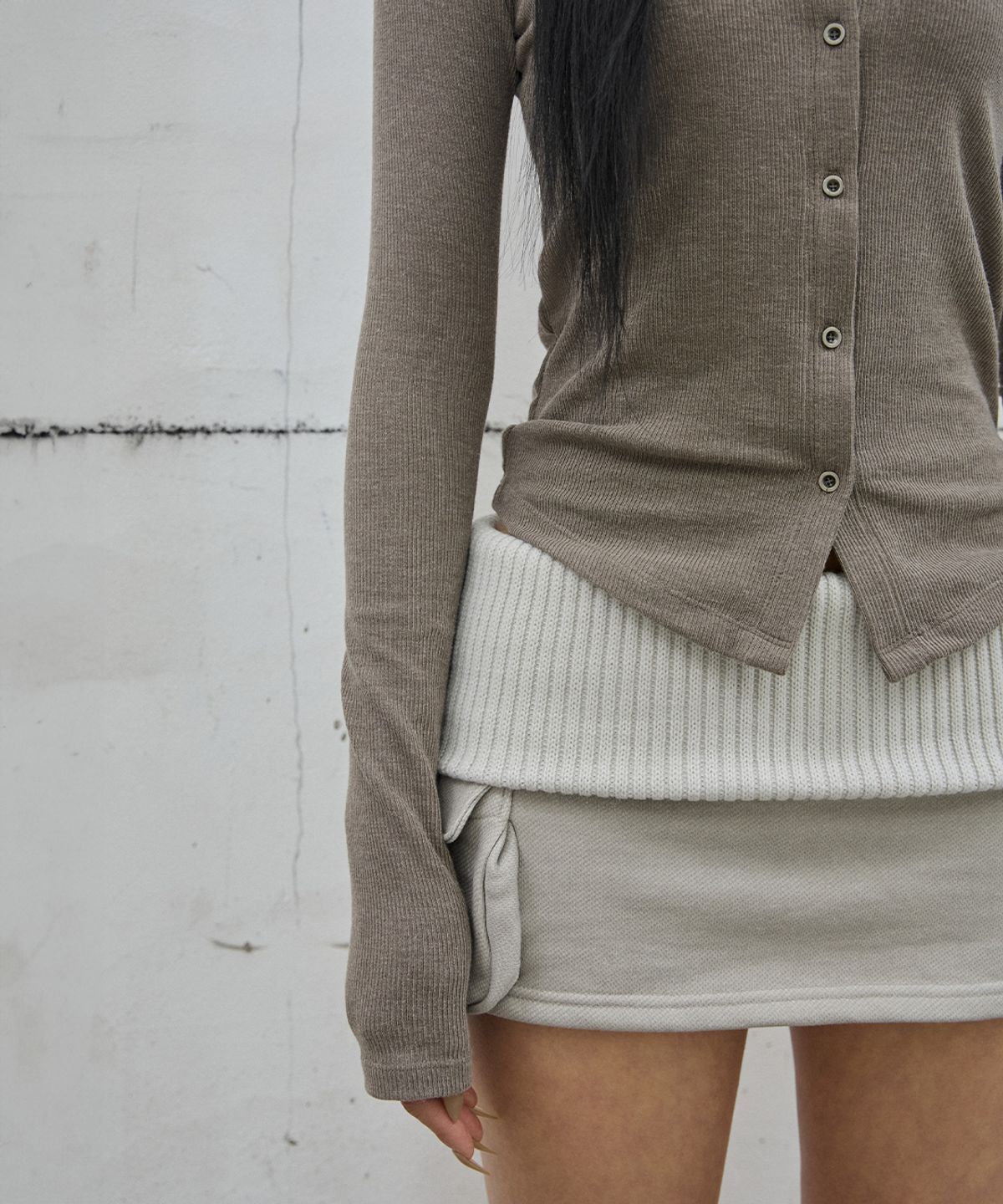 사일프레이(41PRAY) Folded Knit Skirt Shorts / Light Grey