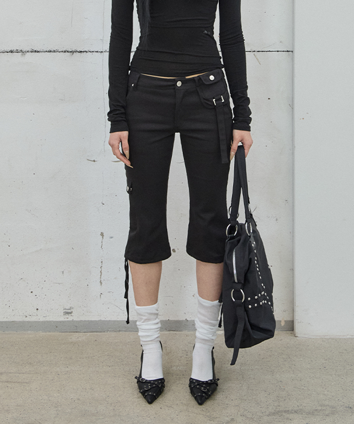 사일프레이(41PRAY) Waist Pocket Capri Pants / Black
