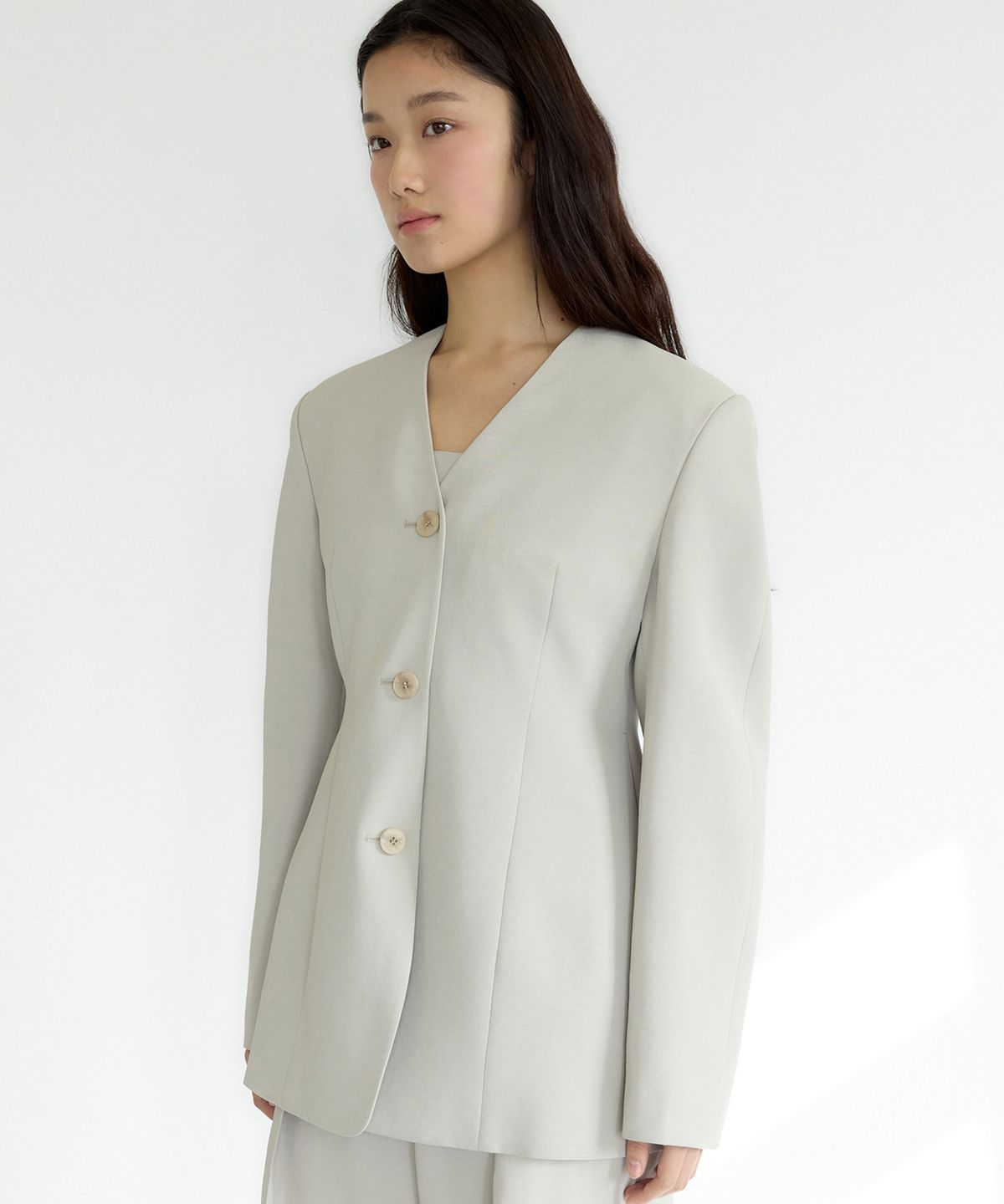 이보크에라(EVOKEERA) Posh No Collar Hourglass Jacket(Oat Beige)