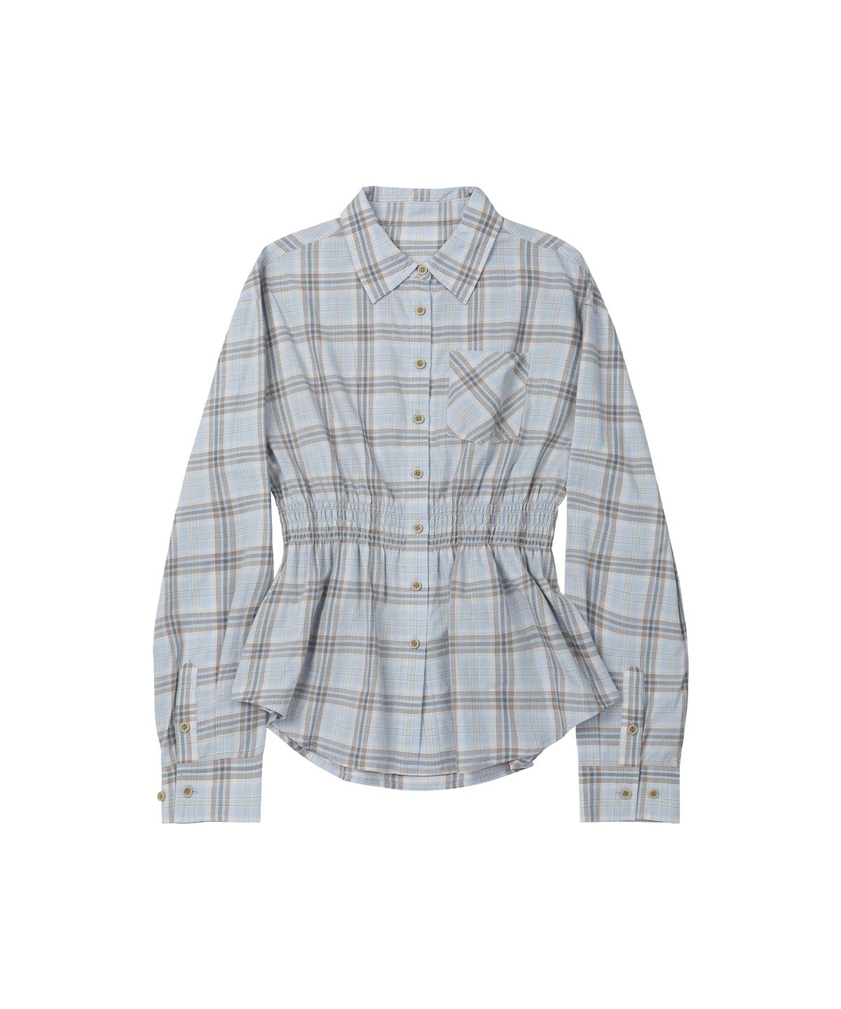 세컨모놀로그(SECONDMONO) W.Check Smocked Waist Shirt [SKYBLUE]_SEWSH004SKYBLUE