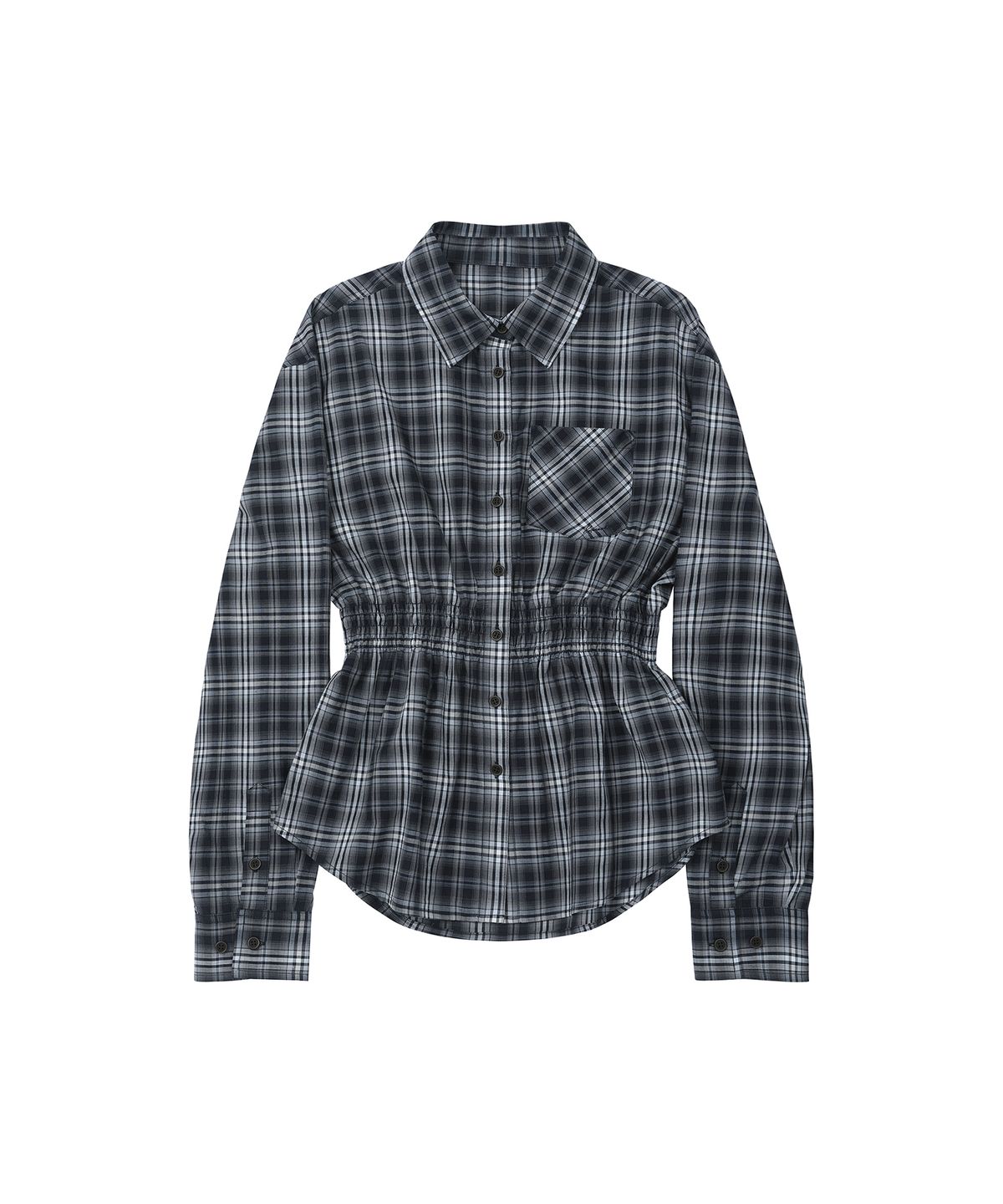 세컨모놀로그(SECONDMONO) W.Check Smocked Waist Shirt [NAVY]_SEWSH004NAVY
