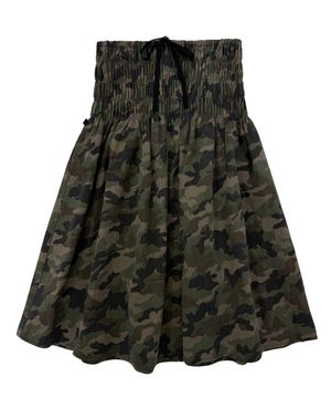 정글 카모 워싱 스모크 셔링 리본 스커트_카키