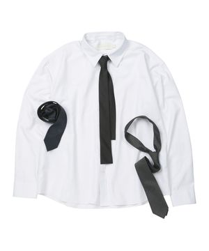 (TIE SET)Semi Cropped Dart Cotton Shirt [WHITE]_SESH025WHITE