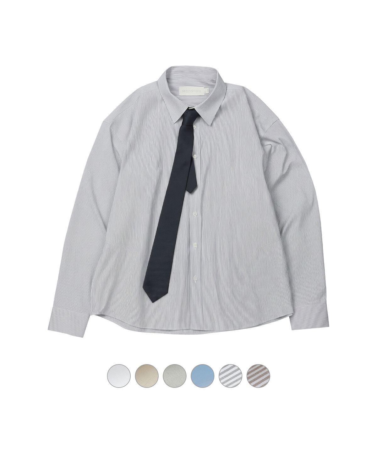 세컨모놀로그(SECONDMONO) (TIE SET)Semi Cropped Dart Cotton Shirt [6 color]_SESH025