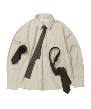 (TIE SET)Semi Cropped Dart Cotton Shirt [BEIGE]_SESH025BEIGE