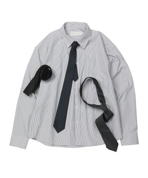 (TIE SET)Semi Cropped Dart Cotton Shirt [STGRAY]_SESH025STGRAY