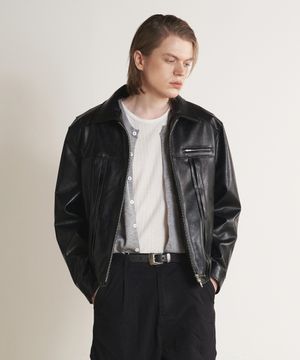 더블 라인 트러커 투웨이 레더 자켓 (블랙)