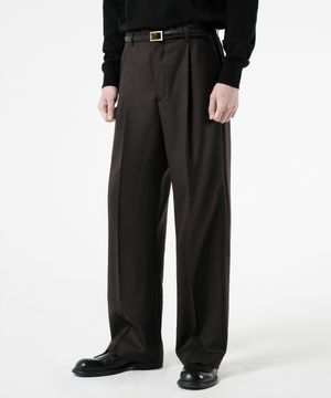 WOOL ONE TUCK WIDE SLACKS [DARK BROWN]