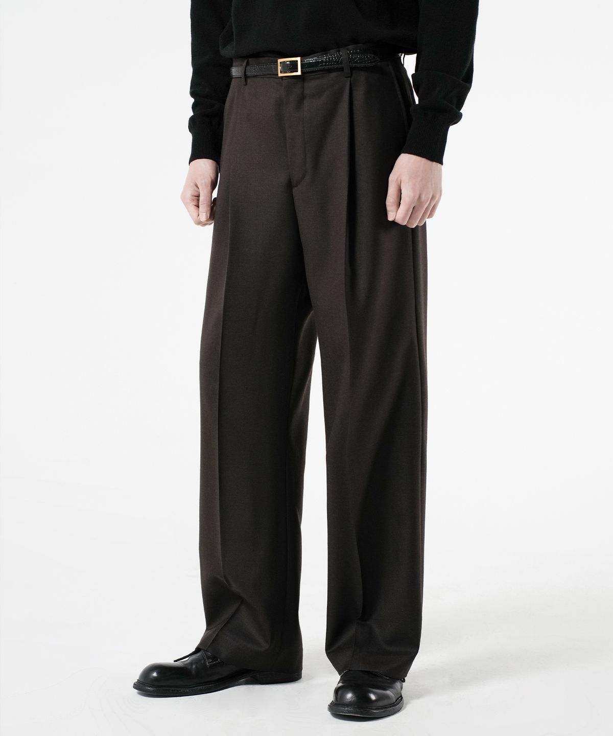 브랜디드(BRANDED) WOOL ONE TUCK WIDE SLACKS [DARK BROWN]