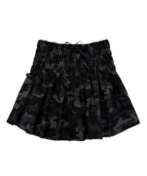 그런지 밀리터리 스모크 셔링 리본 스커트_다크그레이