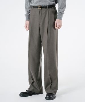 WOOL ONE TUCK WIDE SLACKS [CHARCOAL BROWN]