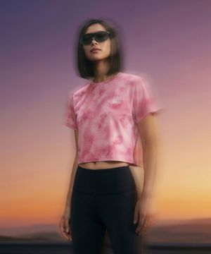 우먼 타이다잉 그리드메쉬 크롭반팔티셔츠_PK R1TS3203