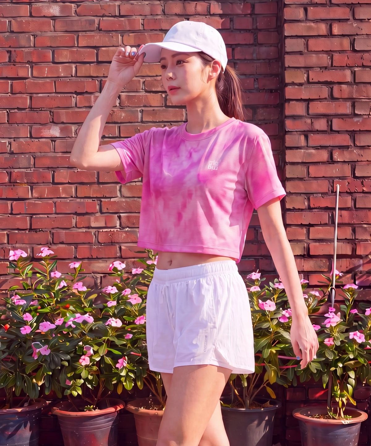 리그(RRIG) 우먼 타이다잉 그리드메쉬 크롭반팔티셔츠_PK R1TS3203