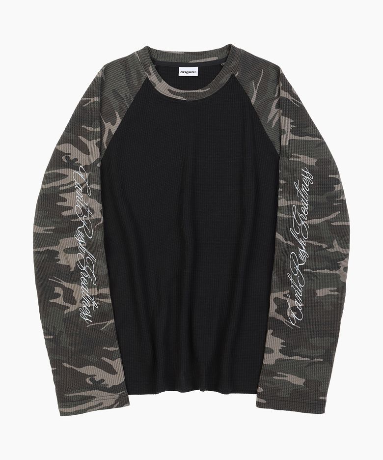 CAMO WAFFLE RAGLAN LONG SLEEVE BLACK