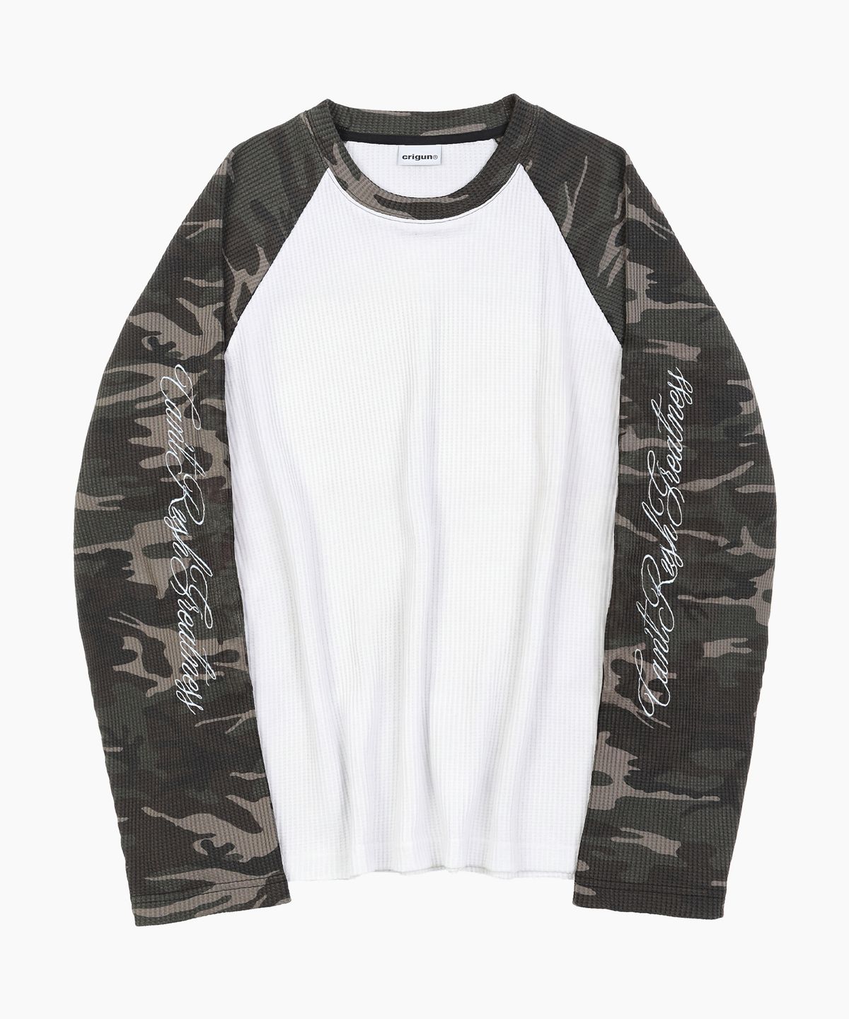 크리건(CRIGUN) CAMO WAFFLE RAGLAN LONG SLEEVE WHITE