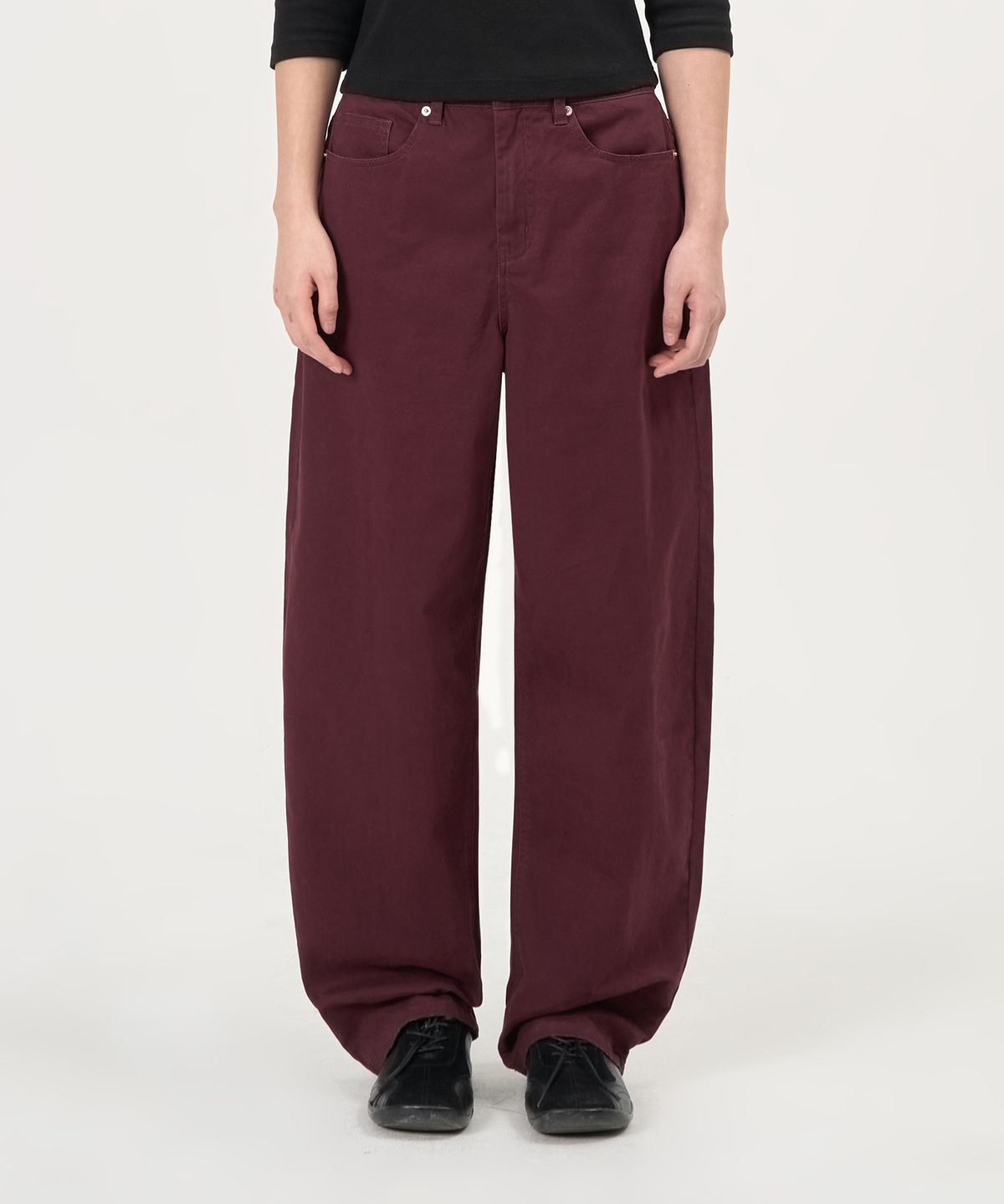 페플리(PEPLEE) Curved Wide Cotton Pants (Burgundy)
