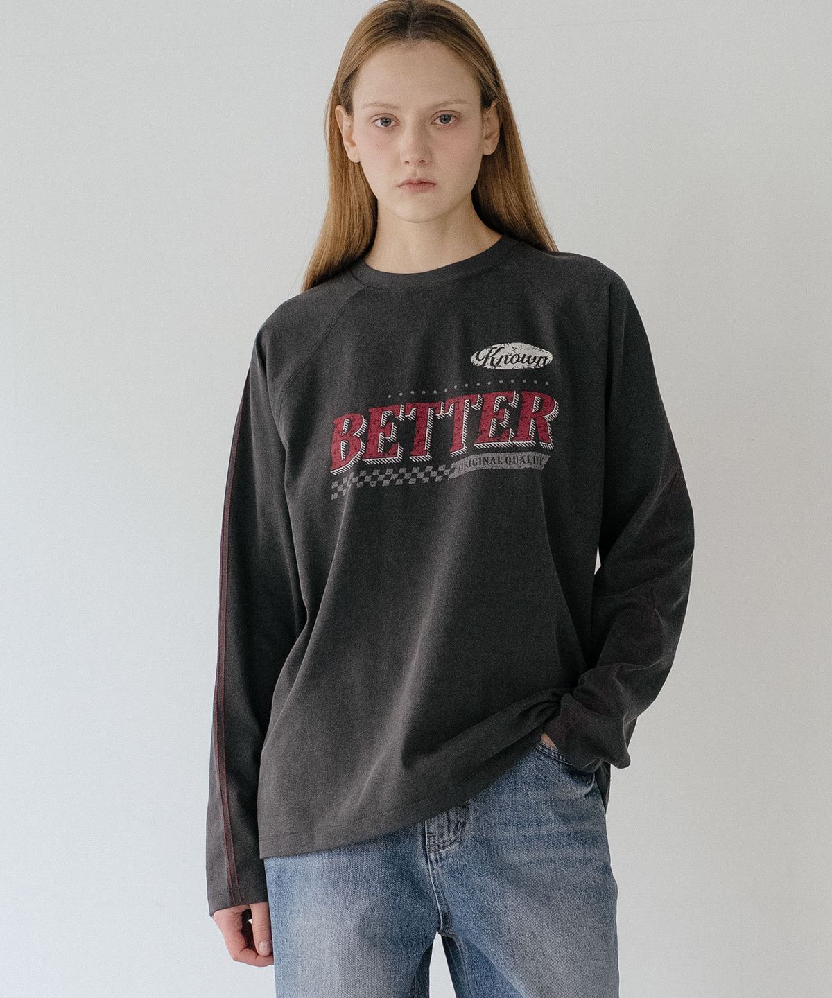 노운베러(KNOWNBETTER) Bricks raglen longsleeve T-shirt [KNSS05TS25]_Charcoal