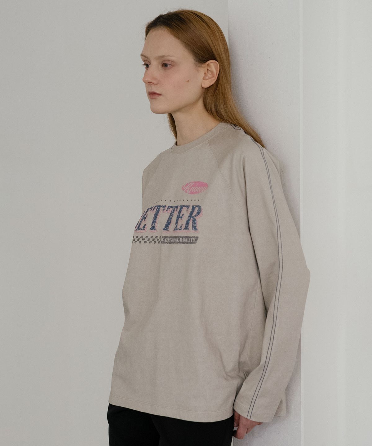 노운베러(KNOWNBETTER) Bricks raglen longsleeve T-shirt [KNSS05TS24]_Light beige