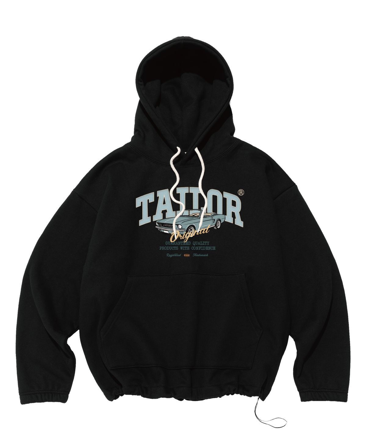 테일러 스튜디오(TAILOR STUDIO) [기모/NO기모] 클래식 카 그래픽 스트링 후드티셔츠 (블랙)