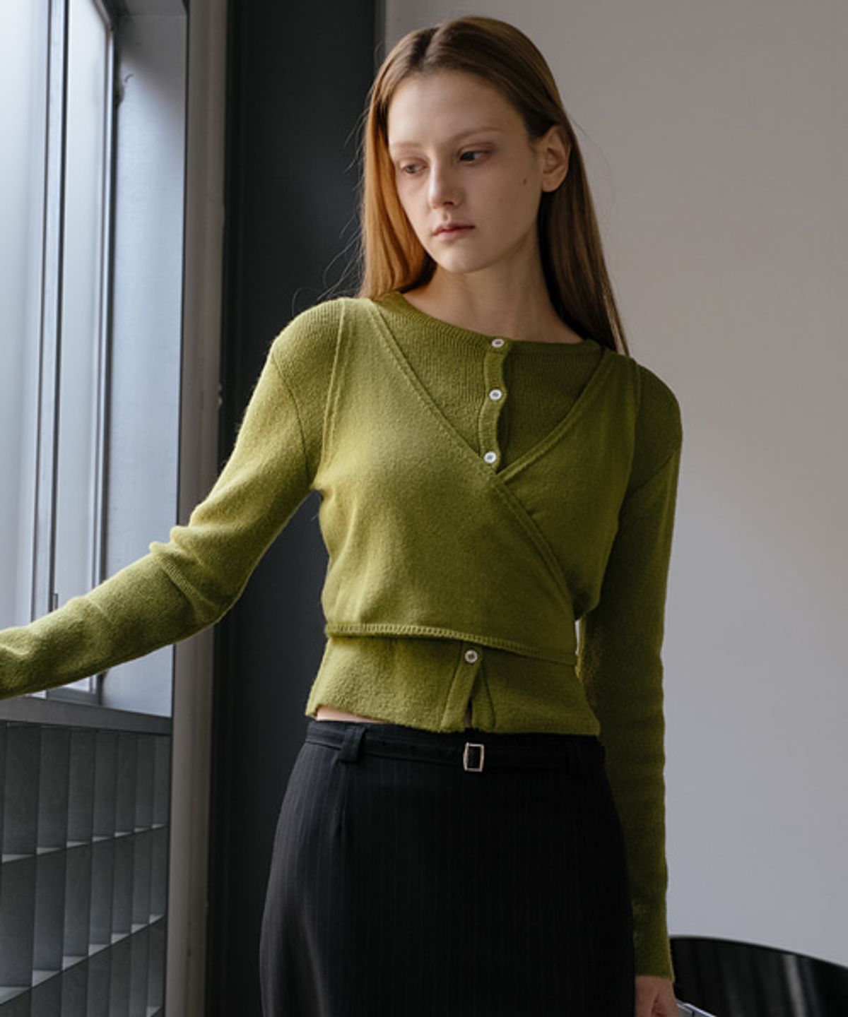 노운베러(KNOWNBETTER) Wool blend wrap-cardigan set [KNSS05CD01]_Green