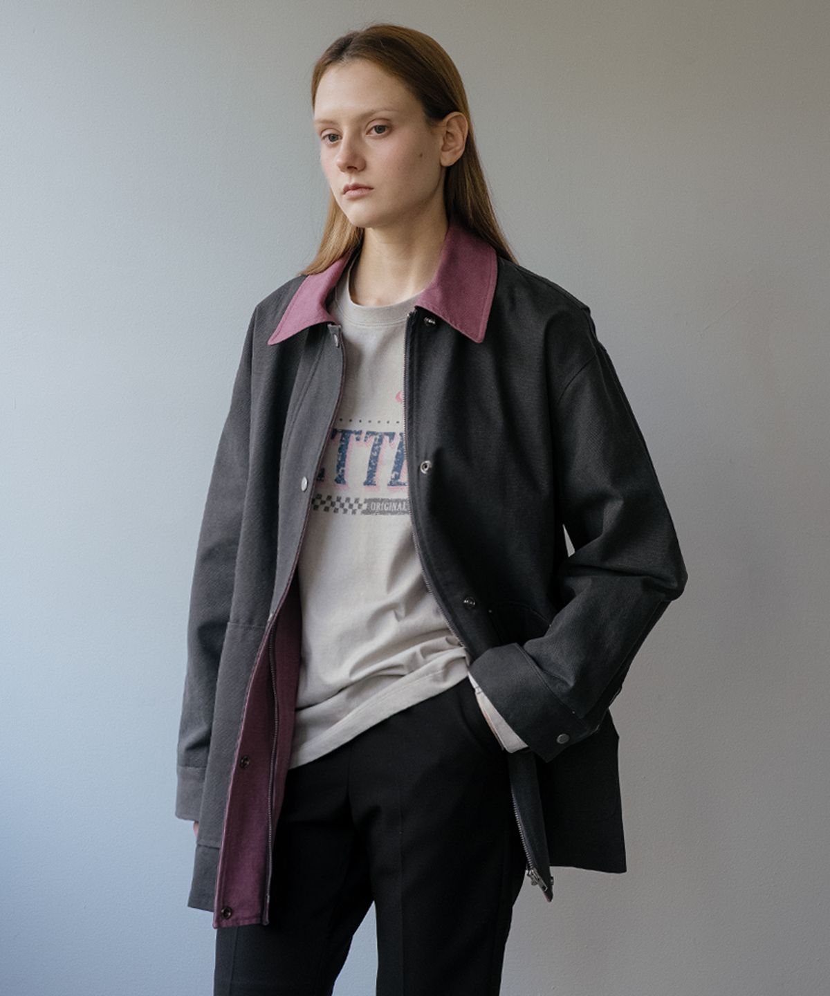 노운베러(KNOWNBETTER) Collar half work jacket [KNSS05JK02]_Charcoal