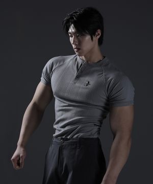 카미드 글로리 헨리넥 머슬핏 골지 반팔티셔츠 [그레이]