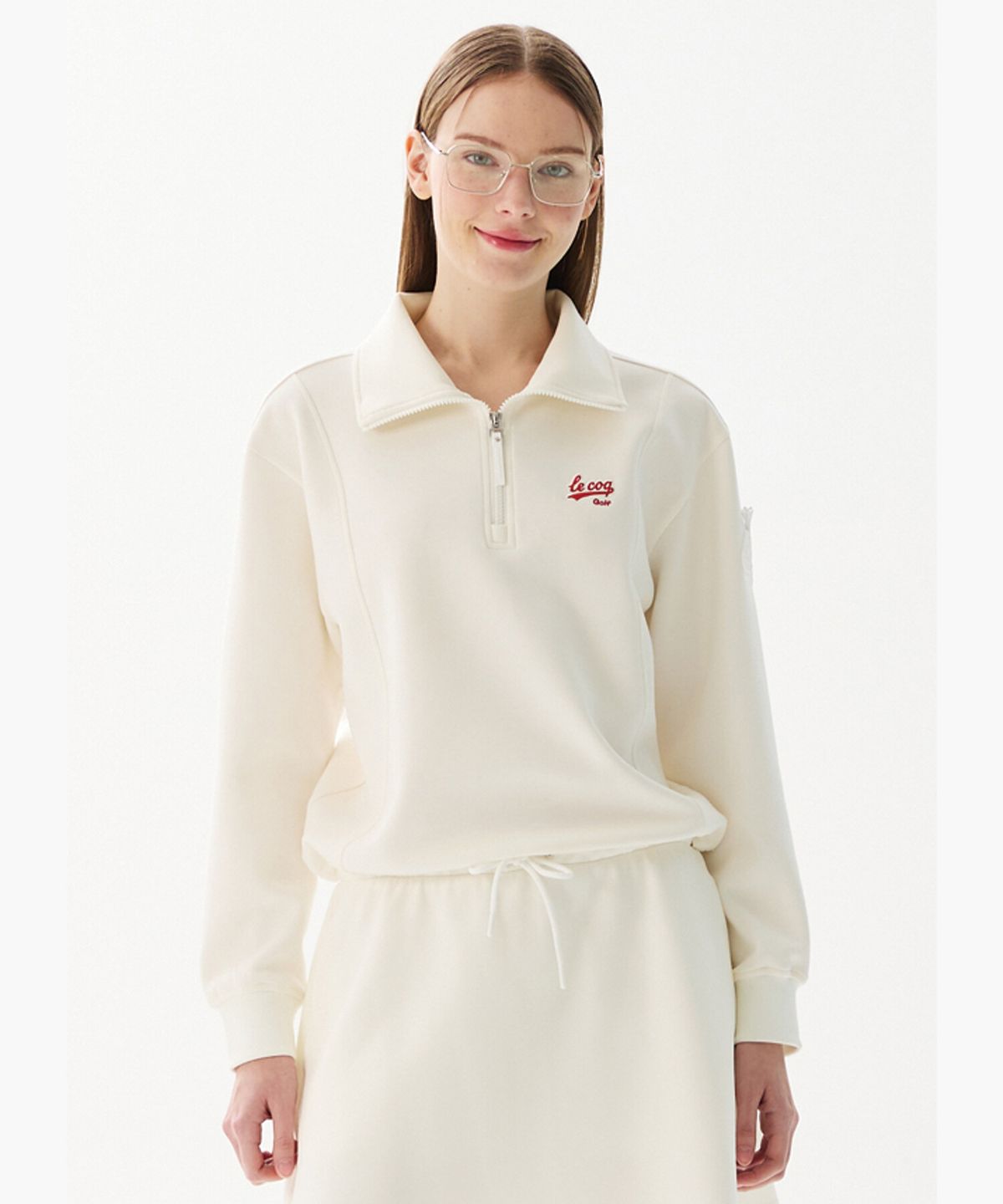 르꼬끄 골프(LECOQ GOLF) [COQ ATTI TAB] 여성 네오프렌 반집업 티셔츠 화이트 GR122LRL12