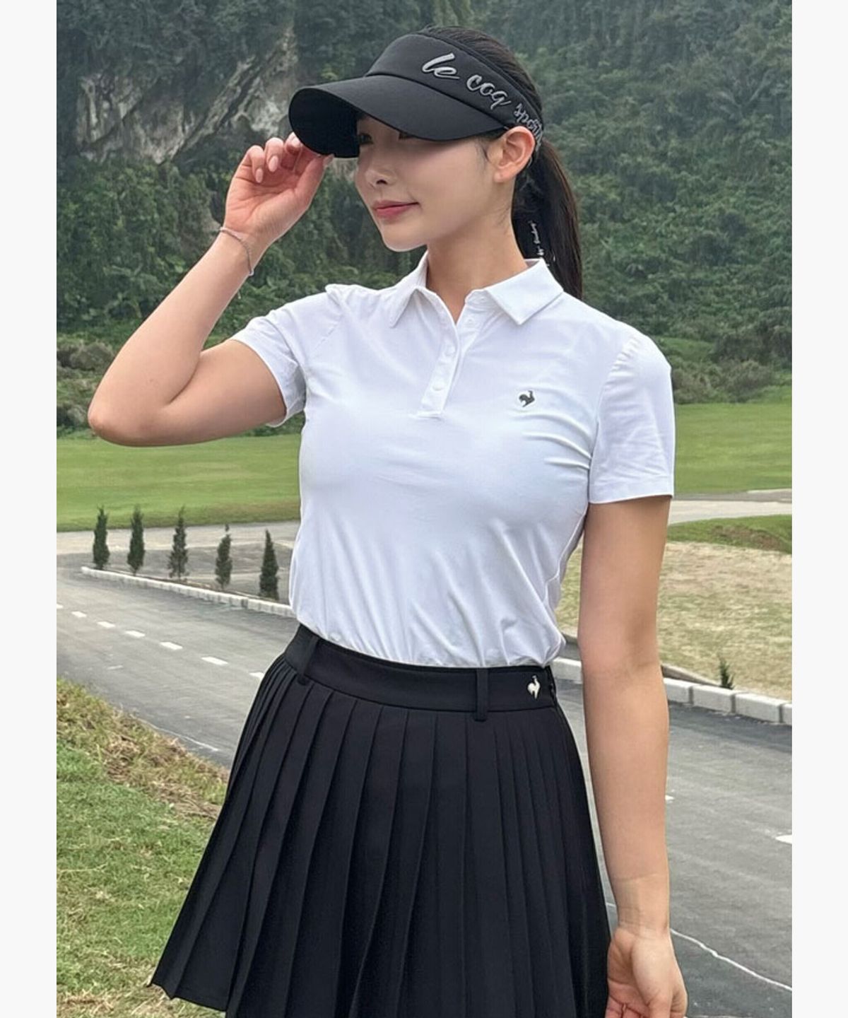 르꼬끄 골프(LECOQ GOLF) 여성 어드레스 15˚카라 티셔츠 화이트 GR122LTS21