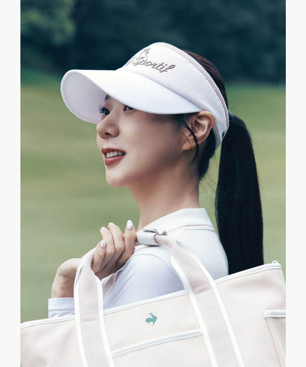 르꼬끄 골프(LECOQ GOLF) 여성 스트라이프 하이 바이저 베이지 GR122LSV21