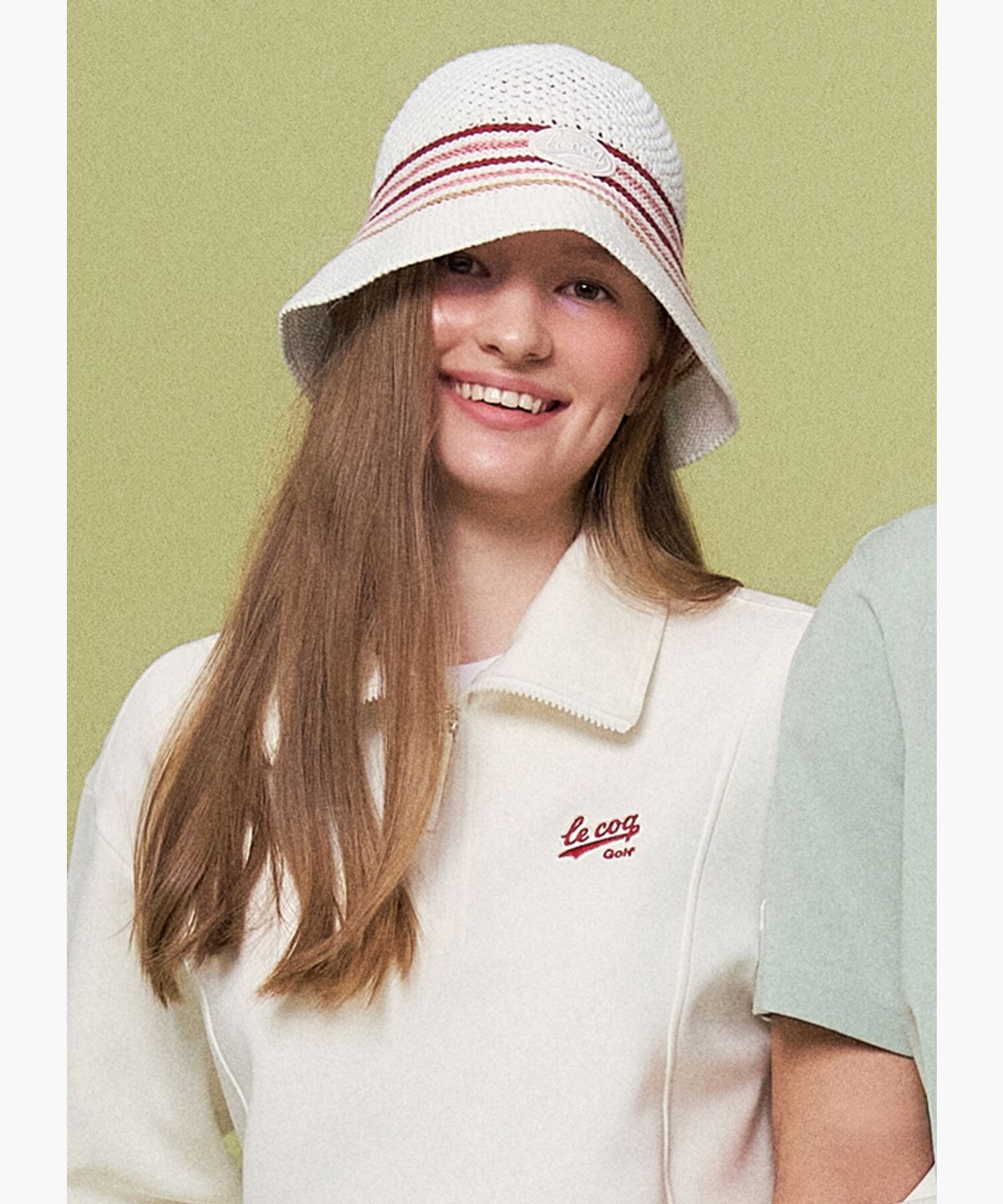 르꼬끄 골프(LECOQ GOLF) 여성 컬러 니트 버킷햇 화이트 GR122LCP22