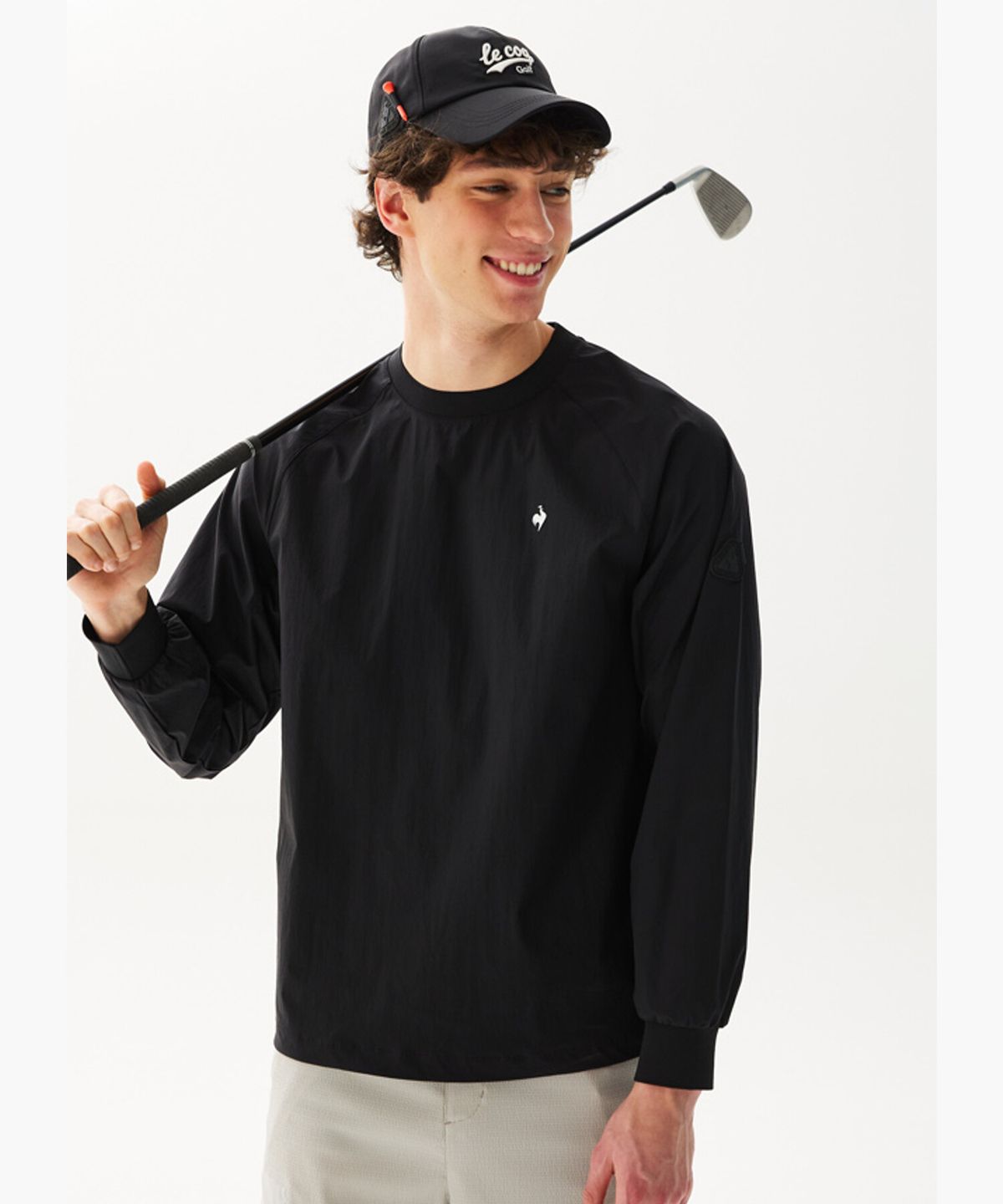 르꼬끄 골프(LECOQ GOLF) 남성 우븐 래글런 티셔츠 _BLCK GR121MRL21