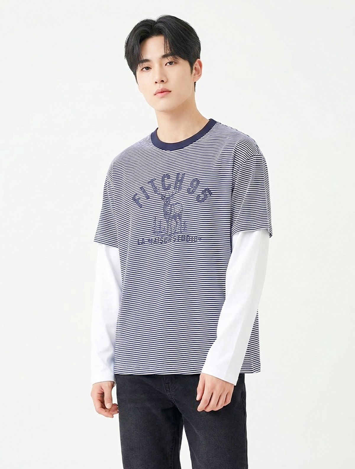 라 메종 스튜디오(LA MAISON STUDIO) DEER STRIPE LAYERED LONG SLEEVE T-SHIRT NAVY(FCG1TS686M)