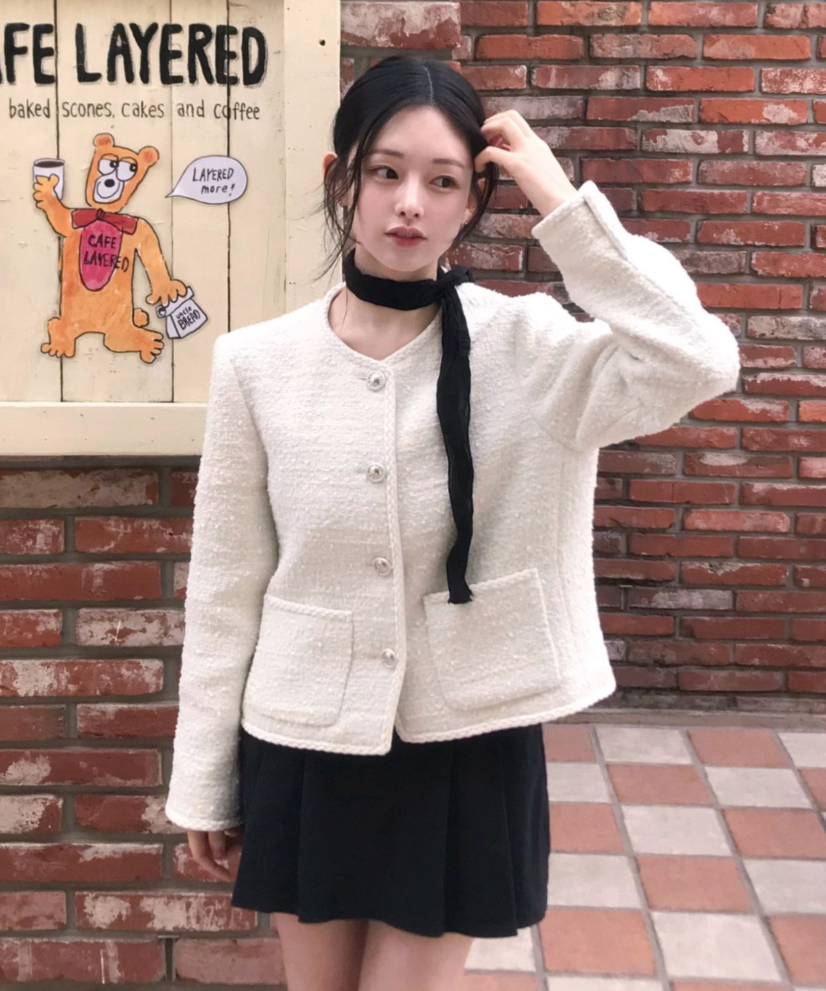 클루니(CLUNY) Glowline wool tweed jacket - white