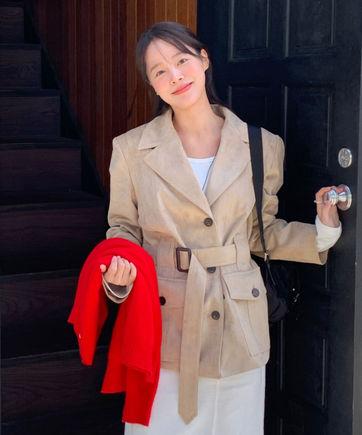 클루니(CLUNY) Moor suede belted jacket - beige