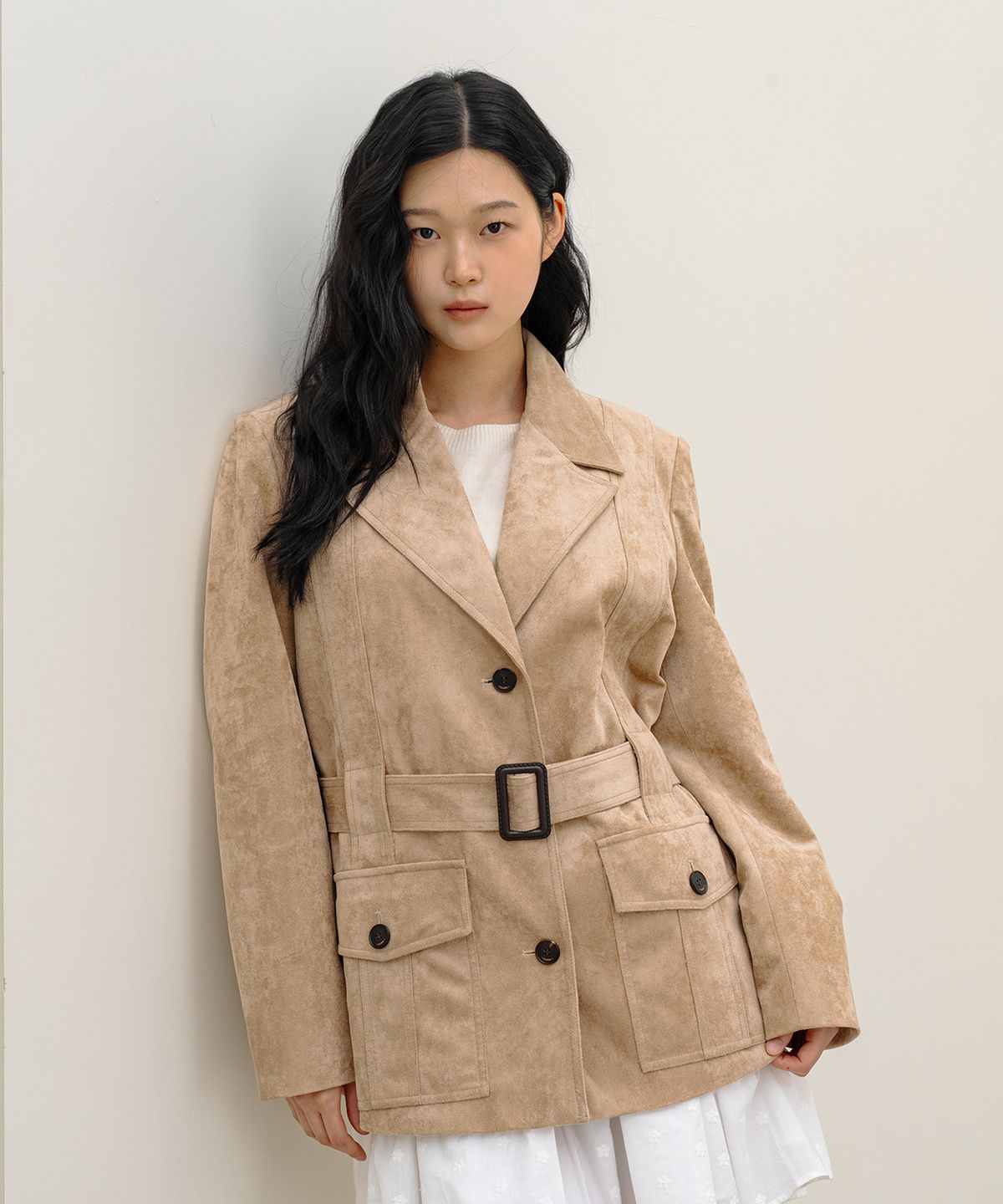 클루니(CLUNY) Moor Suede Belted Jacket - Beige