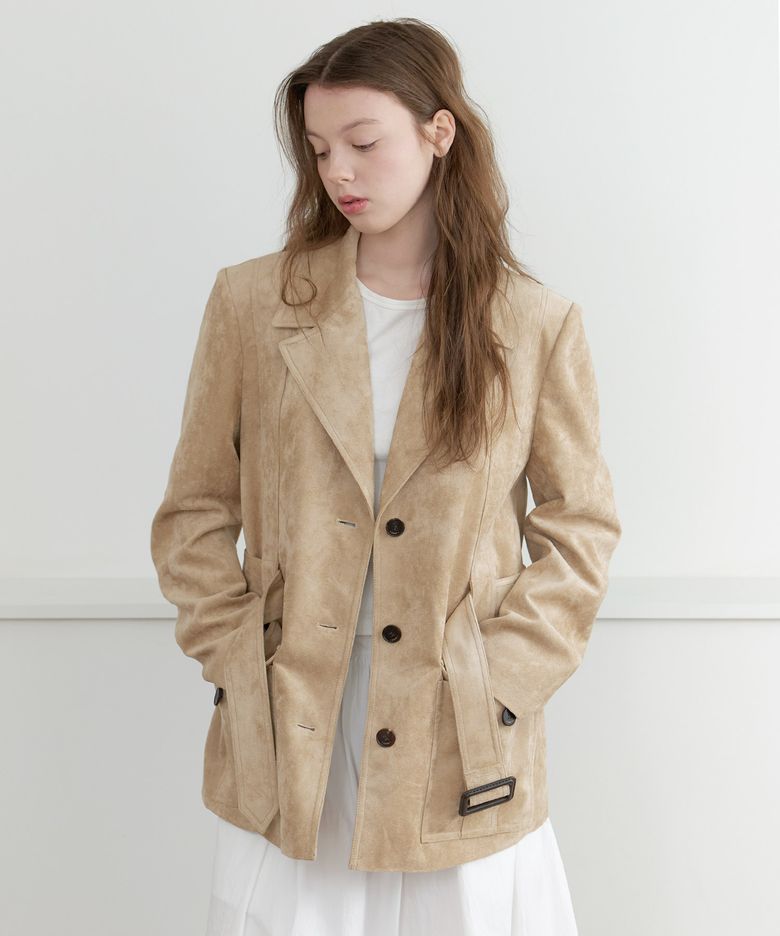 Moor Suede Belted Jacket - Beige