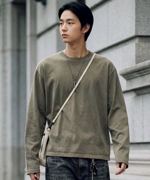 보이 크롭 피그먼트 긴팔티셔츠 카키 KJLT2683