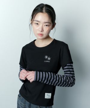 셀링 셋업 레이어드 스트라이프 롱 슬리브 티