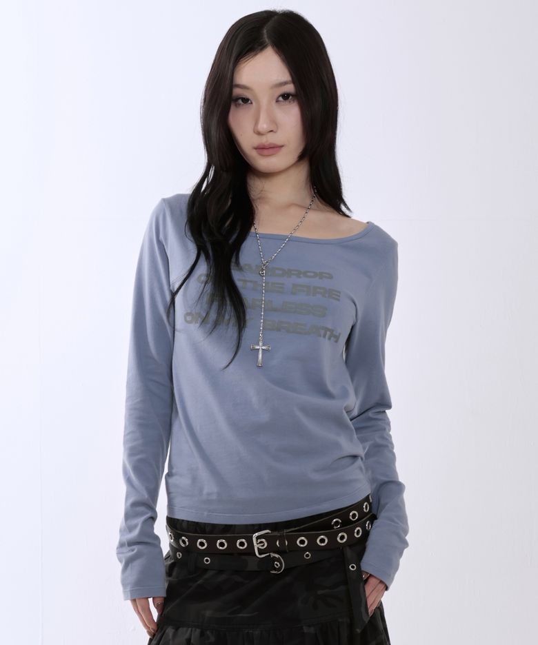 레터링 슬림 L/S 티 [블루]