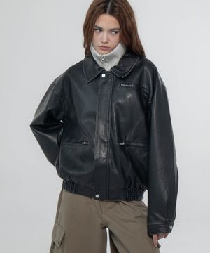 러스틱 워싱 레더자켓 블랙