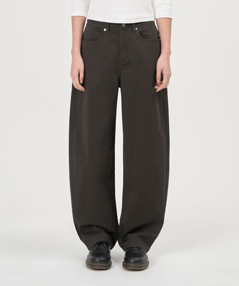 Curved Wide Cotton Pants (Charcoal)