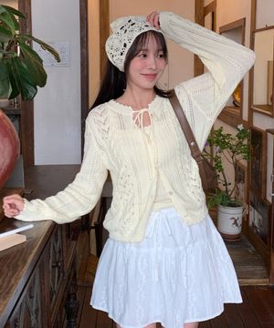 [SET] Daisy leaf scallop knit cardigan - butter