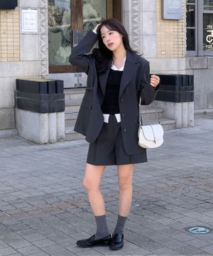 Minimal strap high waist shorts - charcoal navy